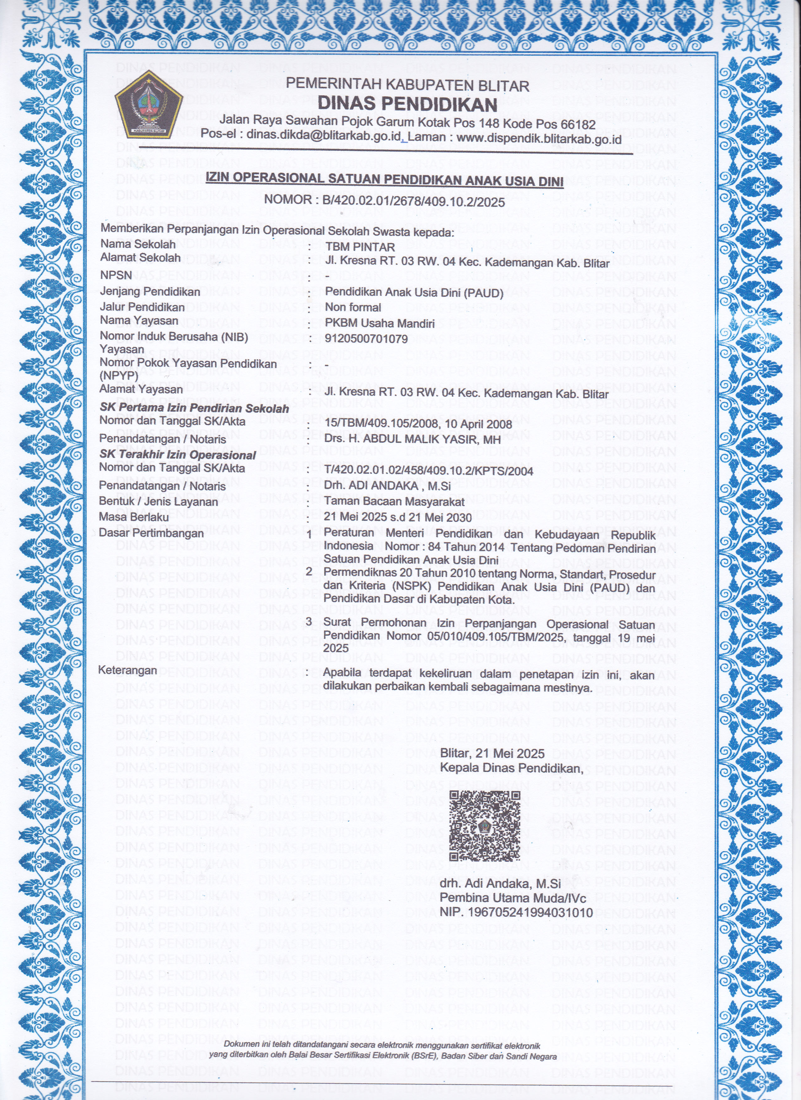 Legalitas TBM Pintar